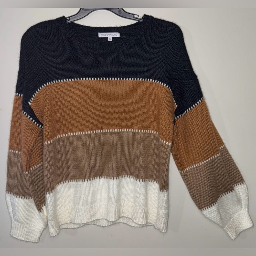 MISS SPARKLING Women's Casual Color Block Crewneck Pullover Sweater, Size small